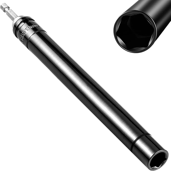 Blulu 1/2"(13mm) Power Nut Driver, Nut Runner Hollow Socket with 1/4" Hex Shank, Fit Long Bolts and Ductwork for Overhead Fastening Applications Operations(1 Pack, 7.8 Inch)