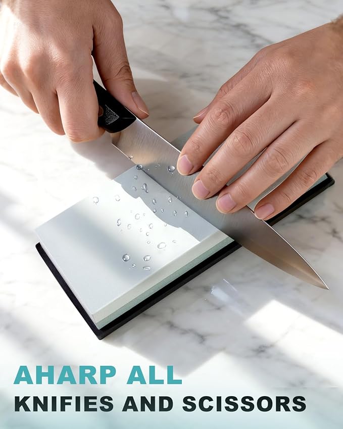 Knife Sharpening Stone 2 Side Grit 3000/8000 Whetstone knife Sharpener Stone with Non-Slip Rubber Base, Kitchen, Hunting, Pocket Knives and Blades