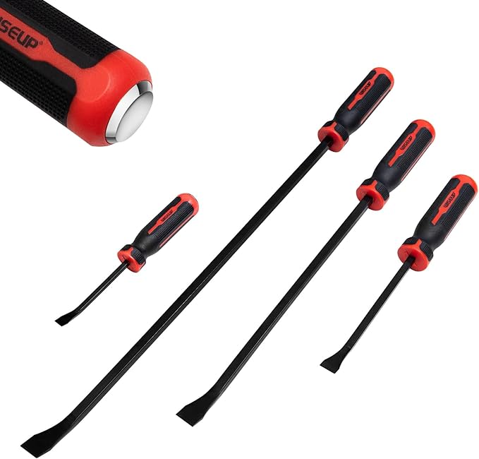 WISEUP 4-Piece Pry Bar Set竊?",12",18",24" Heavy Duty Crowbar with Thicker Strike Caps for Prying竊똃emolition竊똀utomotive Mechanic Hand Tools