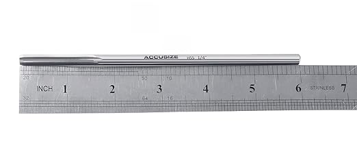 Accusize Industrial Tools 1/4'' H.S.S. Straight Shank Straight Flute Chucking Reamer, Flute Length 1-1/2'', Oal 6'', Right Hand, 6 Flute, 5015-0045