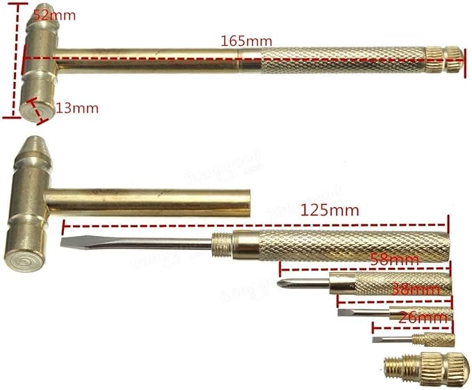 6 in 1 Mini Multifunction Hammer & Screwdriver Hand Tools Ideal for Watchmaker Jewelers and Eating Walnuts. (Gold)