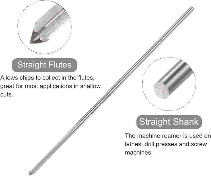 uxcell Chucking Reamers, 1.1mm H7 Metric Machine Reamer Drill Bit for Metal Wood Hole Reaming, Straight Flute High Speed Steel Tool