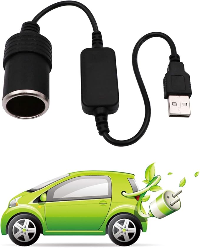 USB A Male to 12V Car Cigarette Lighter Socket Female Converter Cable 2-Pack