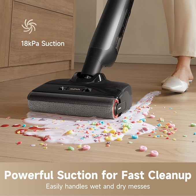 MOVA M10 Cordless Wet Dry Vacuum Cleaner 180째 Lie-Flat Smart Vacuum Mop All in One for Hard Floor, 167째F Flashdry Self-Cleaning, Zero inch Dual-Edge Cleaning, 18000Pa Suction, Zero-Tangle for Pet Hair