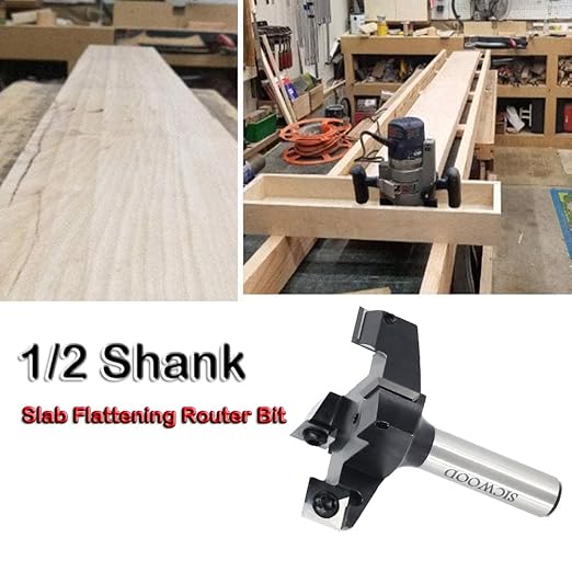 CNC Spoilboard Surfacing Router Bit 1/2 Shank, Exra Large 2-1/2" Cutting Dia 4-Wing, Insert Slab Flattening Router Bit, Wood Planer Planing Bit for Flycutter/ Slab Leveler/ Rabbeting by SICWOOD