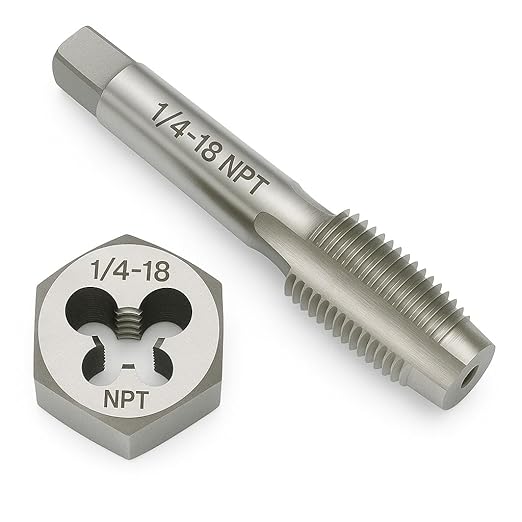 1/4"-18 NPT Tap and Die Set ??GCr15 Alloy Steel Pipe Thread Tap and Hex Die Combo, Taper Thread Repair Tool for Conical Pipe Fittings