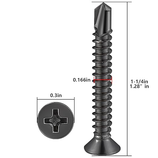Wensilon竊?50pcs竊?8횞1-1/4?쓋or Sheet Metal Self-Tapping Screws 410 Black Stainless Steel Flat Head High-Strength Quick self-Drilling Screws