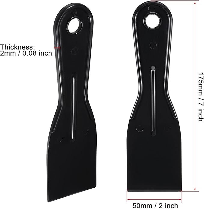uxcell Putty Scraper 2" ABS Plastic Spatula Drywall Patch Repair Spreader Wall Covering Smoother Black 2Pcs