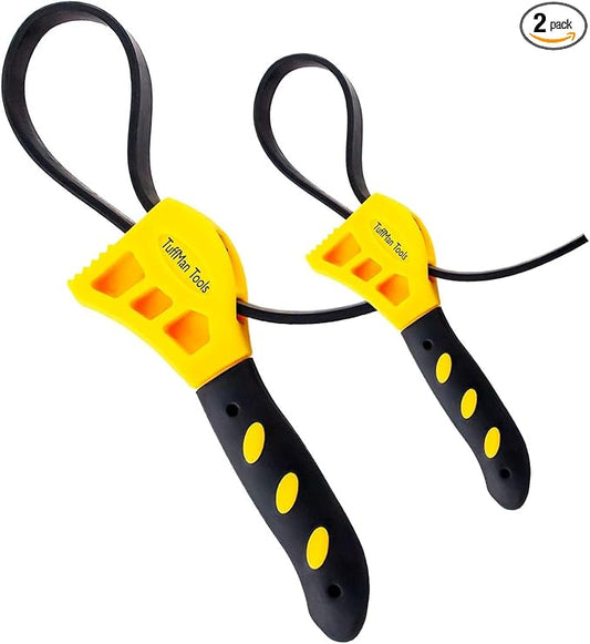 TuffMan Tools Strap Wrench Set, Adjustable Rubber Strap Oil Filter Removal Tool Fits 1?년???Filters for Automotive & Plumbing - Set of 2