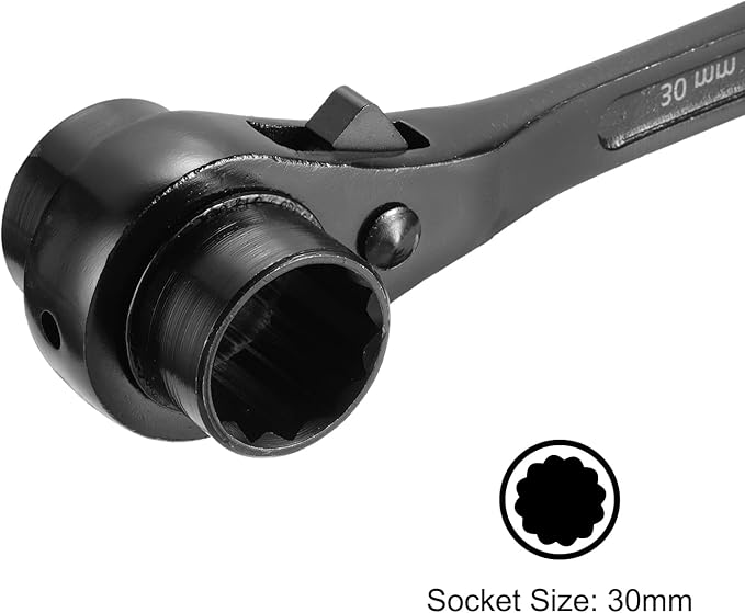 uxcell 30 x 32mm 12-Point Scaffold Podger Ratchet Spanner Ratcheting Socket Wrench Tool (Black) 2pcs