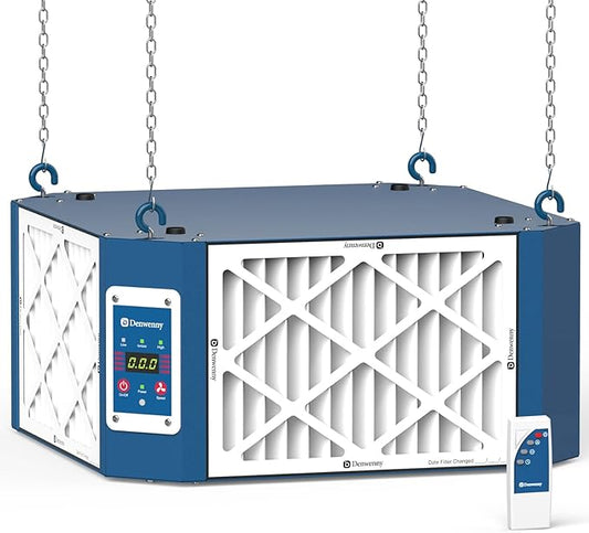 360째 Woodshop Air Filtration System Woodworking - 1050/1350 CFM, Built-in Ionizer, with Strong Vortex Fan, Shop Air Filtration for Garage, Works Shop, Dust Collectors System, KMF12D, Blue