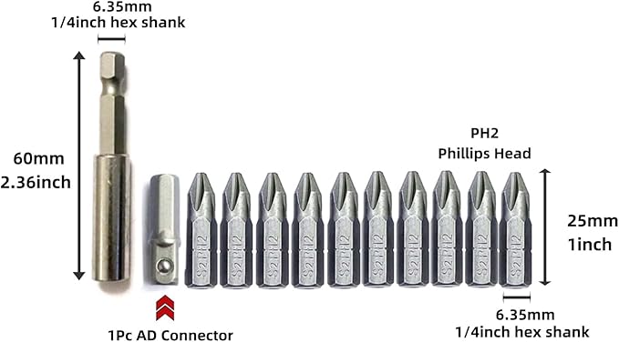 26 Pieces PH2 Phillips Magnetic Screwdriver Bit Set with Magnetic Screw Ring Holder and Insert Bit - Professional S2 Steel Tool Kit for Home/Car/Electronics Repair