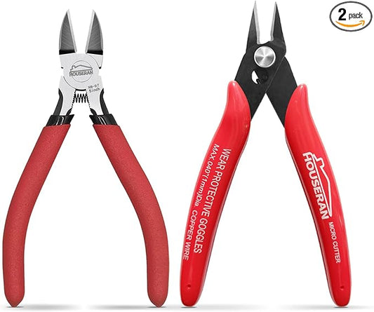 5 Inch Micro Flush Cutter & Side Cutting Pliers,2-Piece Wire Cutters Set, Spring Loaded Diagonal Wire Snips for Jewelry Making, Crafting, Zip Ties, Electronics