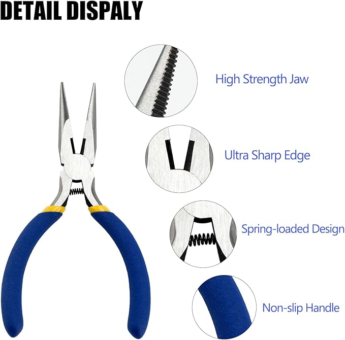 5 Inch Needle Nose Pliers Set, 6 Pack Small Needle Nose Pliers, Jewelry Pliers Set, Long Nose Pliers with Wire Cutter, Mini Needle Nose Pliers for Jewelry Making and Wire Bending (Blue)