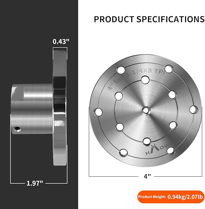 Wood Lathe Steel Faceplate 4",Faceplate for Wood Lathe,Lathe Face Plate Fit for 1-1/4" x 8TPI Spindle with Screwchuck