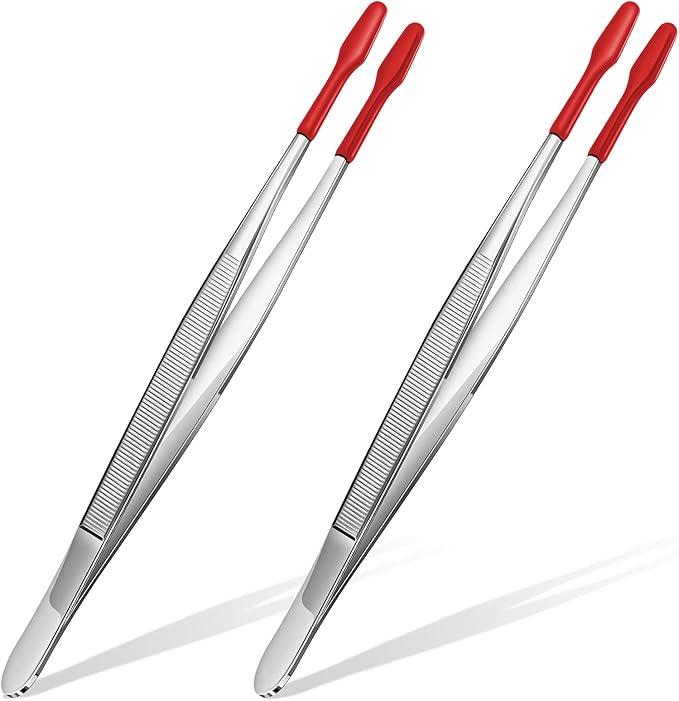 Honoson 2 Pieces Rubber Tipped Tweezers PVC Rubber Coated Soft Non Marring Flat Tip Lab Industrial Hobby Craft Tweezers Tools Jewelry Coin Stamp Tongs(Red)
