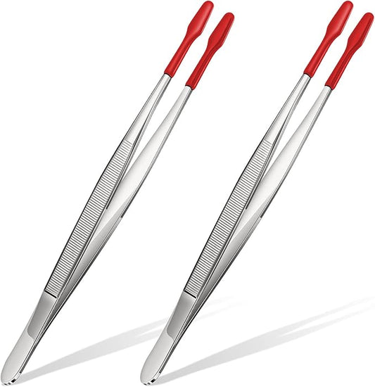 Honoson 2 Pieces Rubber Tipped Tweezers PVC Rubber Coated Soft Non Marring Flat Tip Lab Industrial Hobby Craft Tweezers Tools Jewelry Coin Stamp Tongs(Red)
