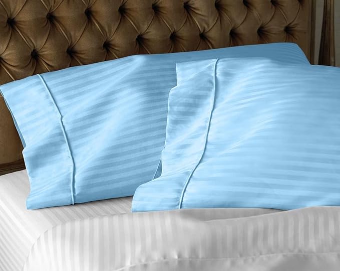 2Pcs Pillowcase 800 Thread Count 100% Egyptian Cotton Pillows for Sleeping, Soft & Silky Sateen Weave Bed Pillow Cover Long-Staple Standard Pillowcase Set of 2 Size (20"x40") - Light Blue Stripe
