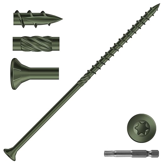#14 x 6 Inch Deck Screws (23Pcs) 1lb. Carbon Steel, Green, Flat Head, Rust Resistant epoxy Coated, with T30 Star Bit