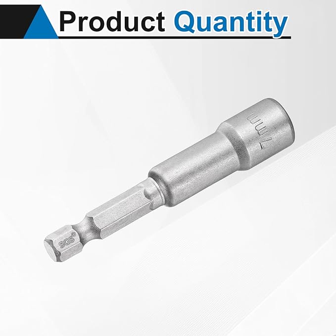 HARFINGTON Nut Driver Drill Bit 7mm Metric Socket 1/4" Hex Shank 2.56" (65mm) Long Magnetic 6-Point Sockets Quick Change CR-V Steel Bolt Setters for Power Drill Drivers