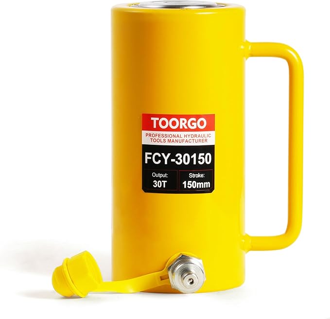 30T 6Inch Stroke Porta Power Single Acting Lifting Cylinder for Shipbuilding, Machinery and Industry,Automatically Retract Split Hydraulic Cylinders Tools, Yellow