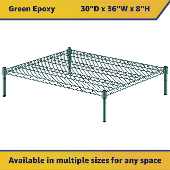30" x 36" x 8" Green Epoxy Wire Storage Shelf, Dunnage Rack, Commercial 1 Tier Small Shelf