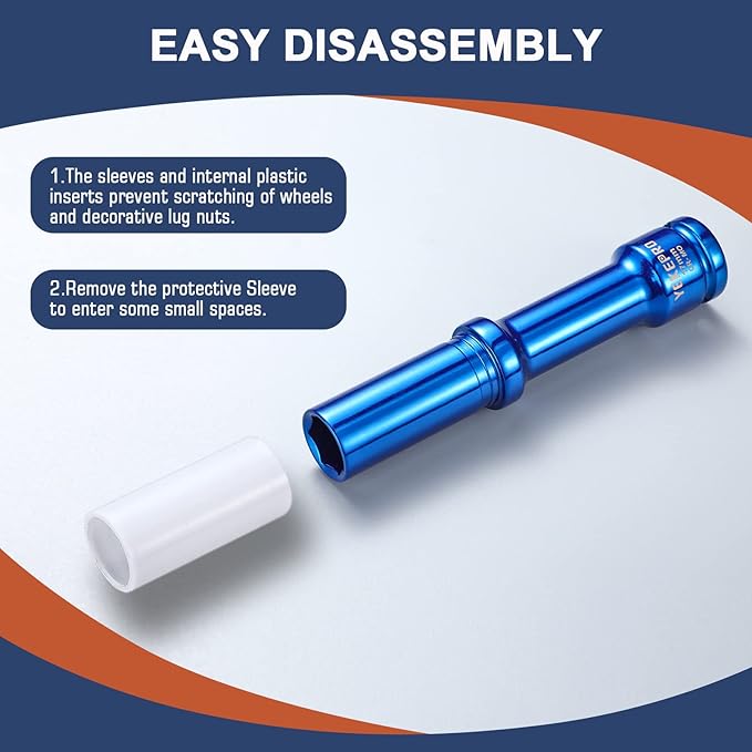 17mm 6" Extra-long Thin Wall Wheel Protector Impact Deep Socket Set, Non-Marring Lug Nut Socket Set, 6 Point, W12003A-17