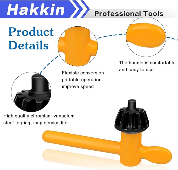 Hakkin 6 Sizes Drill Chuck Key Wrench, 3/4" 5/8" 1/2" 3/8" 1/4" 5/32" Carbon Steel Heavy Duty Thumb Handle Replacement Drill Chuck Key Wrench, Electric Drill Clamping Tool