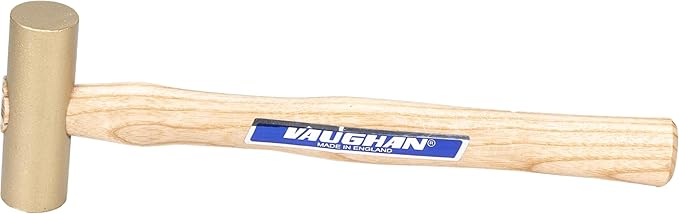 VAUGHAN Solid Brass Mallet, Non Sparking Non Marring 0.75 Lbs Head, Hickory Handle, BM100, VN59308