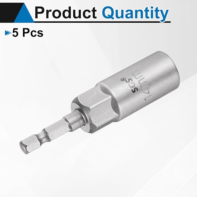 HARFINGTON 5pcs Nut Driver Drill Bit 14mm Metric Socket 1/4" Hex Shank 3.15" (80mm) Long 6-Point Sockets Quick Change CR-V Steel Bolt Setters for Power Drill Drivers