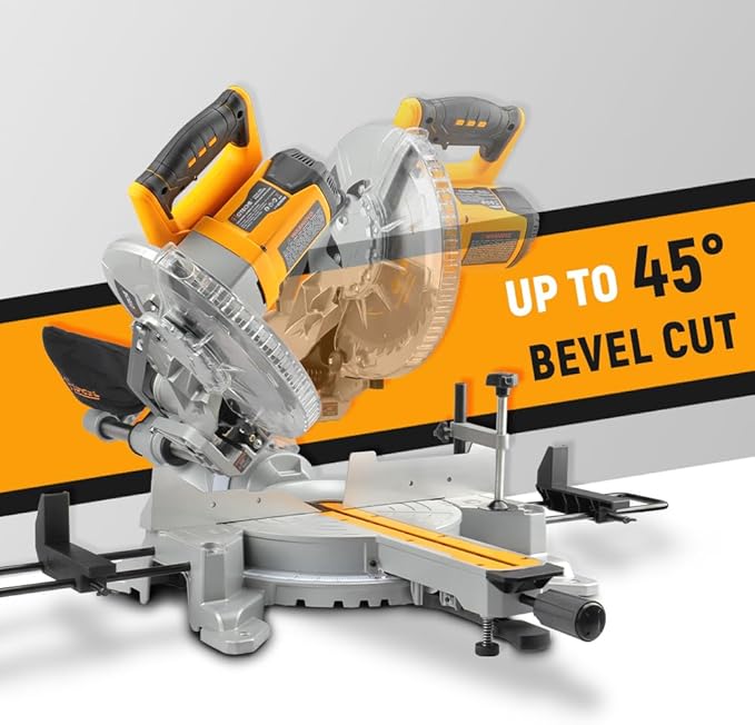 Hoteche 10-Inch Miter Saw 15A Sliding Compound Single Bevel Chop Saw with Laser Guide and TCT Saw Blade for Wood and Metal Working