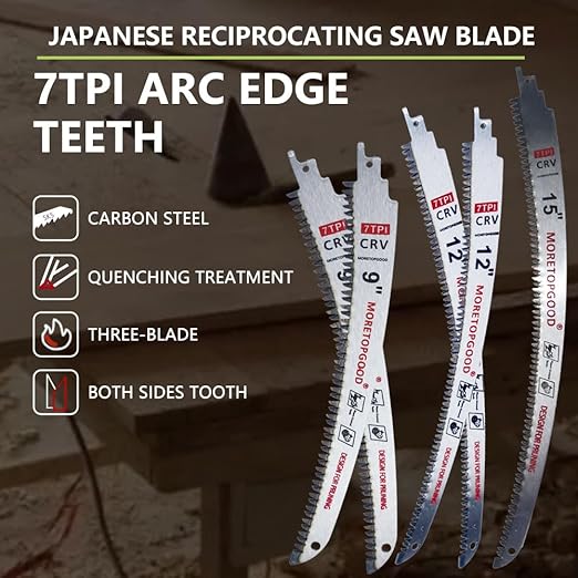 9"/12"/15" Arc Edge Reciprocating Saw Blade, 7TPI Japanese Teeth with Curved Edge Wood Pruning Saw Blades for Tree Trimming, Wood Cutting (5 Pack)