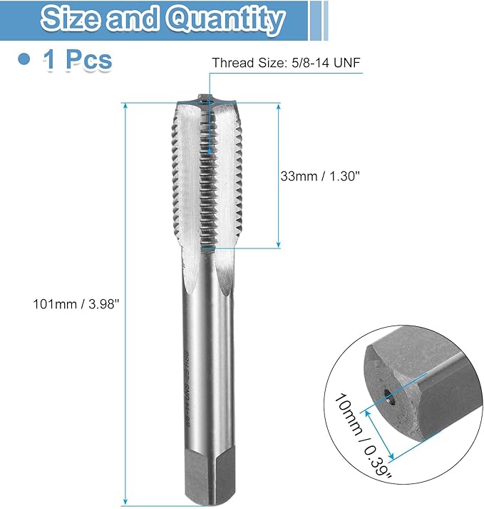 uxcell Hand Bottom Tap 5/8-14 UNF 2B Thread Bottoming Style Threading Taps High Speed Steel HSS6542 Straight Flutes Screw Tapping Tool
