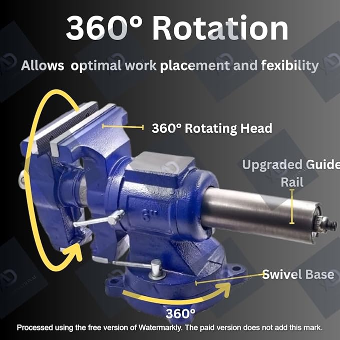 A.D. International 6" Heavy Duty Bench Vise, Double Swivel Rotating Vise Head/Body Rotates 360째,Pipe Vise Bench Vices 30Kn Clamping Force,for Clamping Fixing Equipment Home or Industrial Use