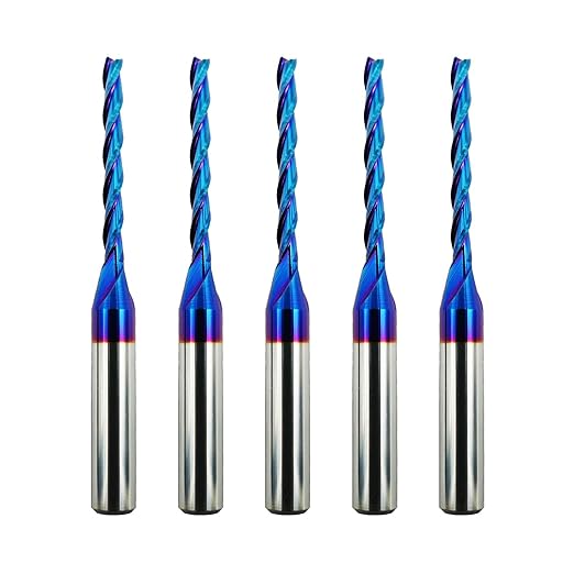 5 PCS CNC Router Bits 1/8 inch Cutting Dia 1/4 inch Shank Extra Long Spiral CNC Router Bits Solid Carbide End Mill with NACO Coating for Wood Cut Carving Engraving…