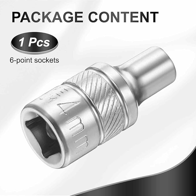 HARFINGTON 6 Points Deep Socket 1/4" Drive 4mm Deep Metric CR-V Steel Polished Nickel Plating Flip Sleeve 25mm / 1" Extra Long Socket Tool for Home Auto Nuts Bolts Repair