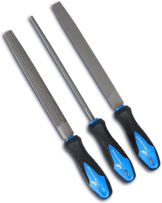 MORROWIND 3 Pcs Metal File Set, 8-Inch Carbon Steel Files with Flat, Half-Round, and Round Shapes, Heavy-Duty Hand Tools for Metal, Wood, Plastic and More, Blue