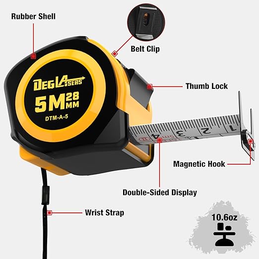 Magnetic Tape Measure 16FT, Retractable Measuring Tape, Easy to Read Double Sided Measuring Tape, Magnetic Hook and Shock Absorbing Carrying Case for Construction, Carpenter