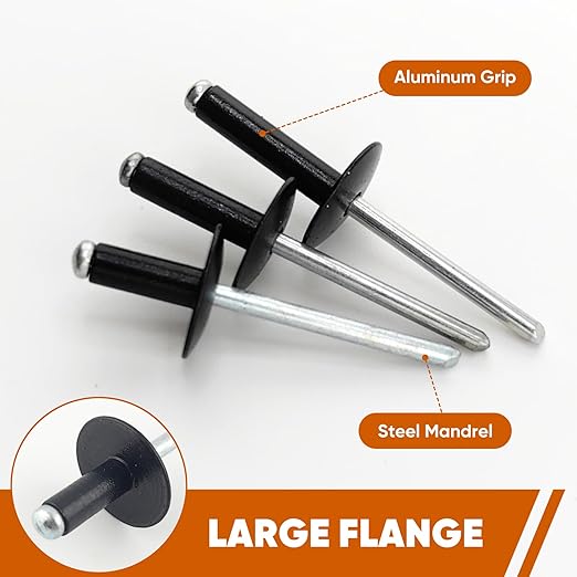 ALLCLEAN (90 pcs) 3/16 * 3/4" Large Flange Open End Black Aluminum Blind Rivets,4.8 * 20 Pop Blind Rivet