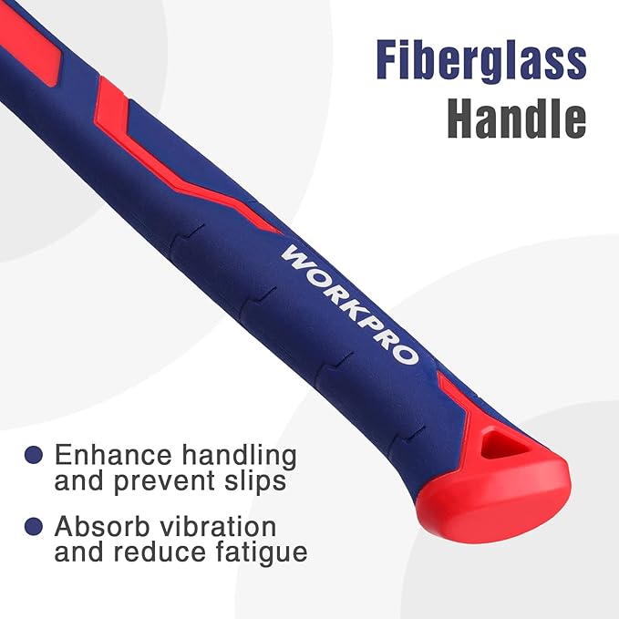 WORKPRO 16 oz Claw Hammer with Fiberglass Handle, All Purpose Hammer with Forged Hardened Steel Head