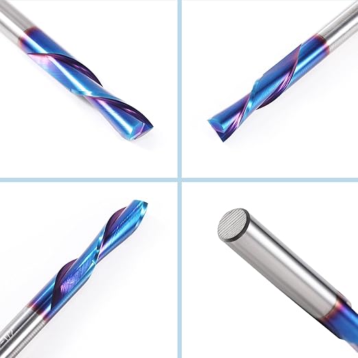HQMaster Spiral Router Bit Downcut 1/4 Inch Shank Solid Carbide CNC Router Bit with Nano Blue Coating CNC Bits End Mill for Woodwork Mortise Slot Trim, 5 Pack