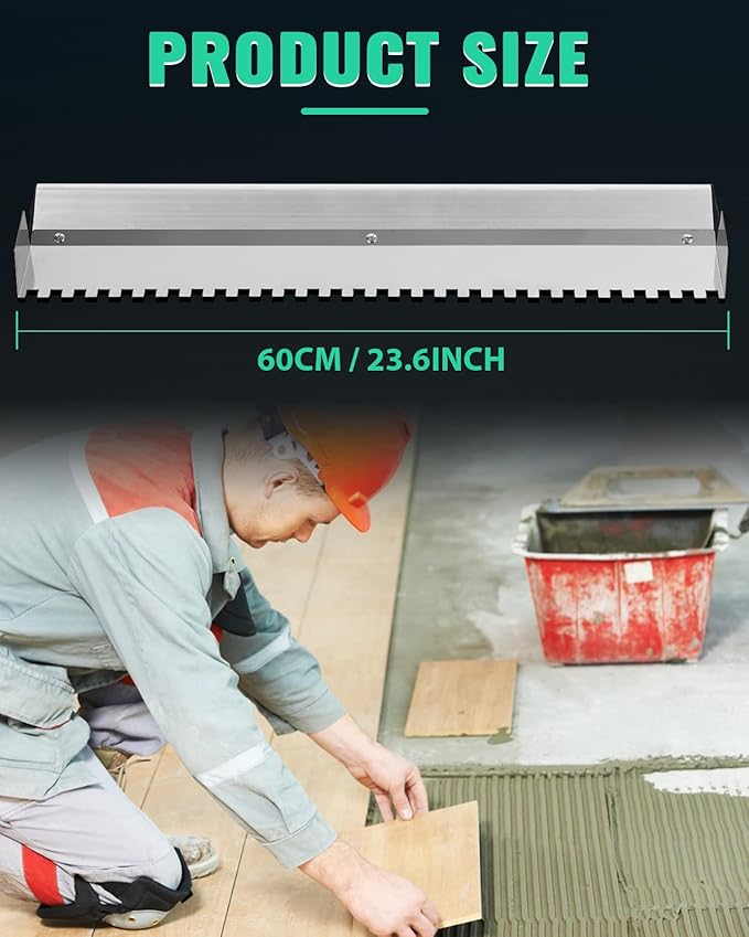 Tile Tools 24'' Large Tile Trowel 2/5" x 2/5" Square Notch Trowel Tile Adhesive Spreader, Perfect for Large Tiles Flooring & Tiling Masonry Hand Trowel