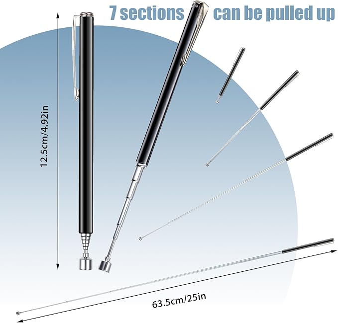 Patelai 8 Pieces Telescoping Magnetic Pick up Tool Grabbers Reacher Tools with Pocket Clip 25 Inch Telescopic Retrieving Magnet Gift for Man, Father, Mechanic, Handyman, Husband (Black)