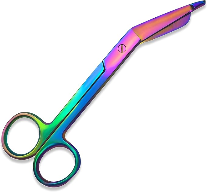 Bandage, Castroviejo, & Iris Scissors, & Kelly, & Mosquito Forceps Rainbow - Stainless Steel, DIY Crafting Scissors and Forceps Multicolors (Bandage Scissors, 7.25 inches)