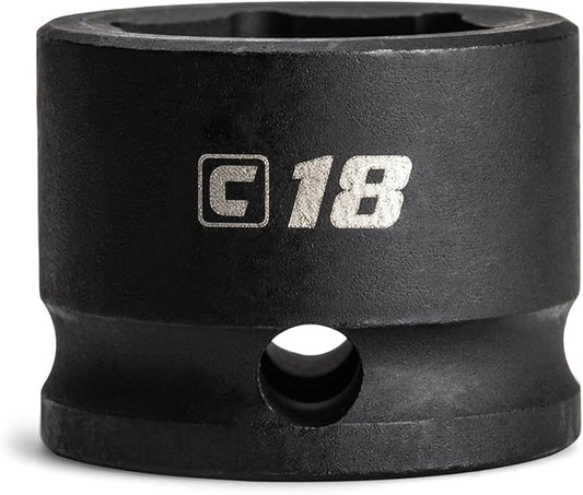 Capri Tools 18 mm Stubby Impact Socket, 3/8 in. Drive, 6 Point, Metric
