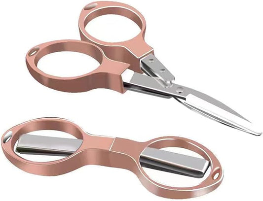 Mini Folding Scissors, Safe Portable Safe Portable Travel Mini Scissors, Stainless Steel Retractable Small Scissors for Home Office, 2 Piece Set (rose gold)