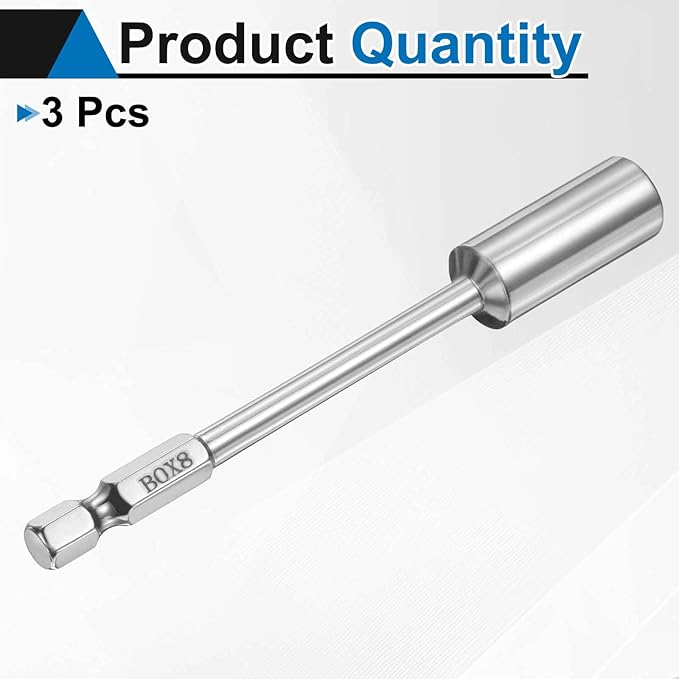 HARFINGTON 3pcs Nut Driver Drill Bit 8mm Metric Socket 1/4" Hex Shank 3.94" (100mm) Long 6-Point Socket Quick Change CR-V Steel Bolt Setters for Power Drill Driver