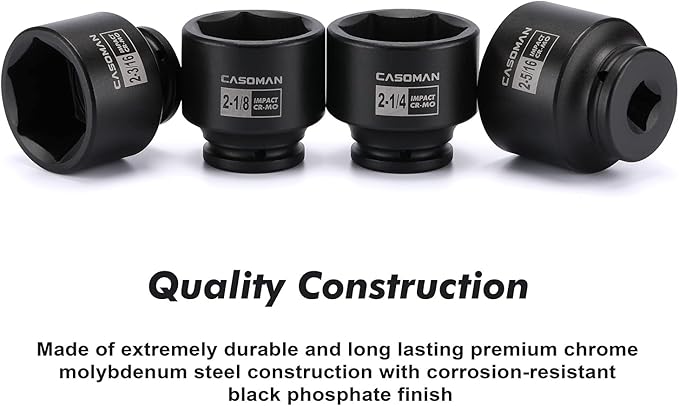 CASOMAN 9PCS 3/4" Drive Spindle Axle Nut Impact Socket Set, Include 1/2" to 3/4" Adapter, 6 Point, CR-MO, 2-1/16" to 2-1/2", Large Socket Set, Heavy Duty Use In Removing And Installing Axle Nuts