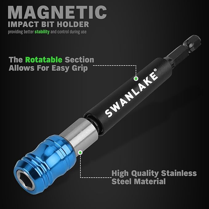 SWANLAKE Impact Torx Bit Set, 27-piece 1''&2'' Security Tamper Proof Magnetic Screwdriver Bits, T7-T40 CNC Machined Tips, S2 Steel Long Torque Star Bits with 4'' Impact Bit Holder and Storage Box