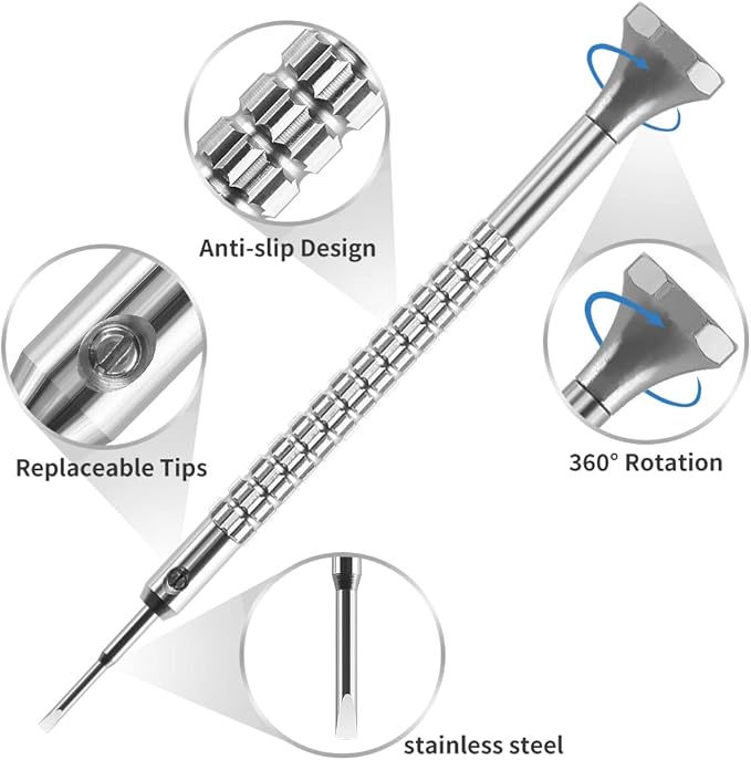 10 pcs Precision Slotted And Phillips Watch Screwdriver Set Different Sizes With 20 Extra Replace Blades Watchmaker Screwdriver Set for Watch,Jewelry,Eyeglass